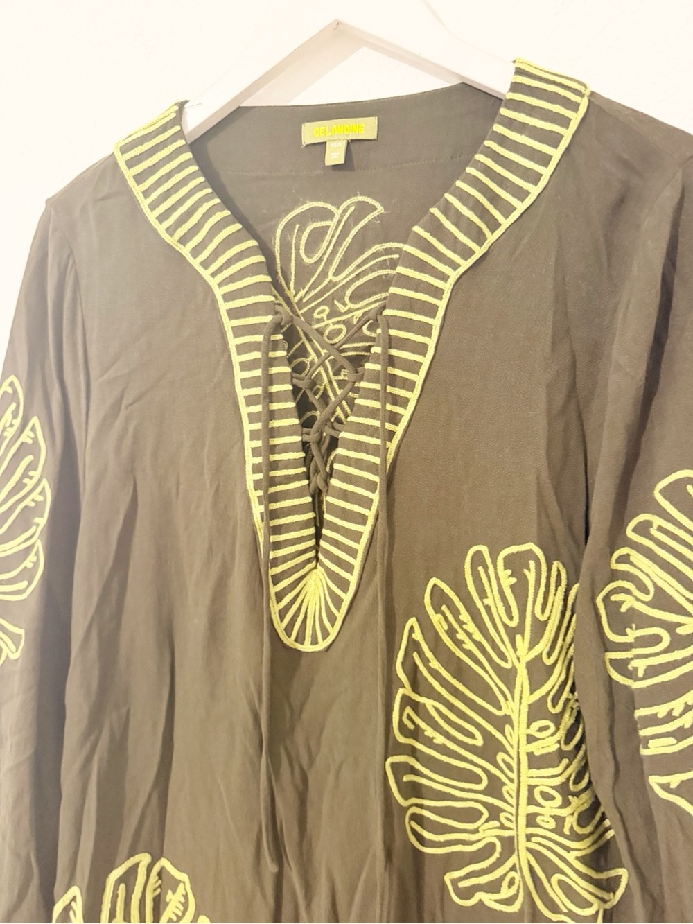 Celandine Anthropologie Green Kaftan Dress Swim Cover Up Sz XS/S * - Picture 3 of 6